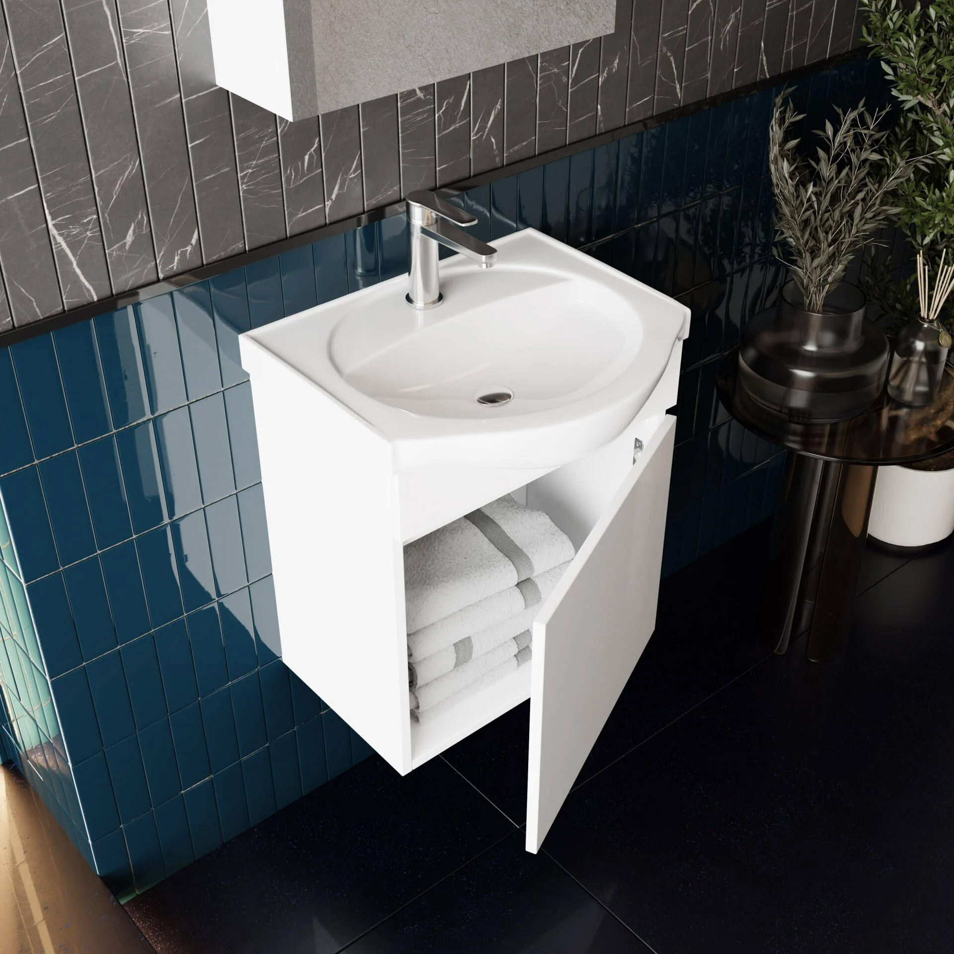 Beyaz Banyo Dolabı Takimi MDF 50 CM Banyo Dolap Modeli | Mekan Kapı 