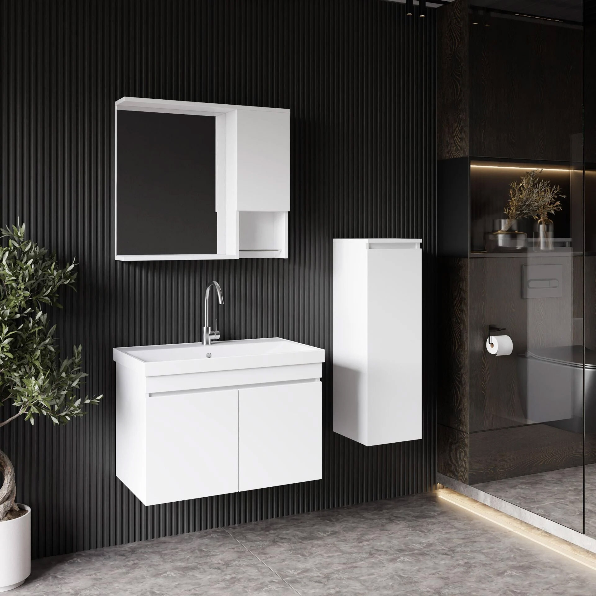 Deniz 80 CM Set Dolap Beyaz - Mekan Kapı 