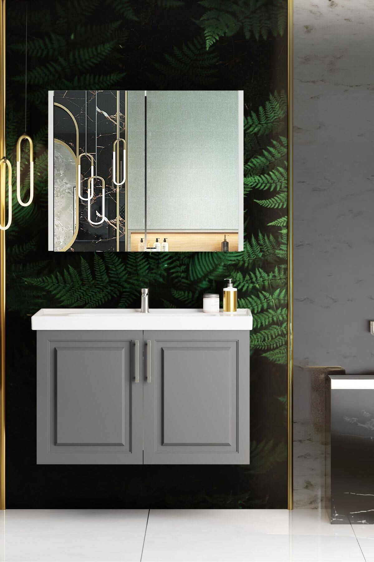 Karen Banyo Arin Banyo Dolabı Takimi 80 CM Antrasit - Mekan Kapı 