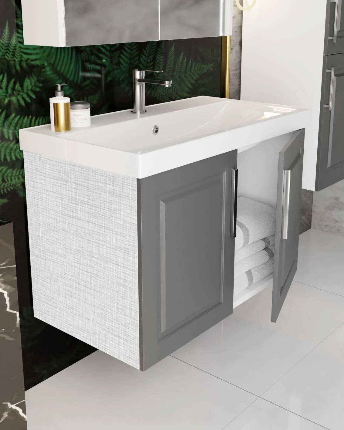 Karen Banyo Arin Banyo Dolabı Takimi 80 CM Antrasit Banyo Dolap Modeli | Mekan Kapı 