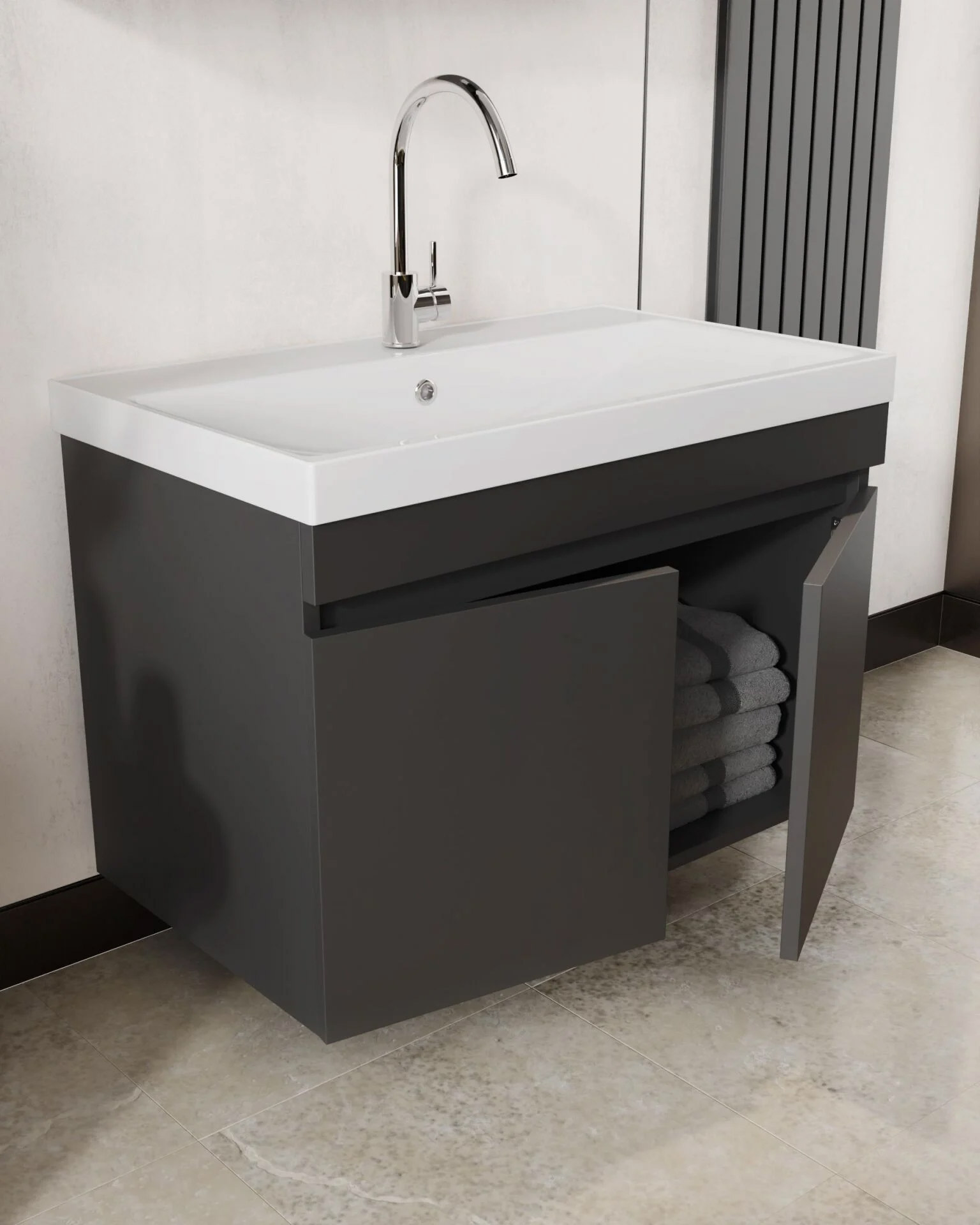 Karen Banyo Arya Banyo Dolabı Seti 80 CM Mat Antrasit Banyo Dolap Modeli | Mekan Kapı 