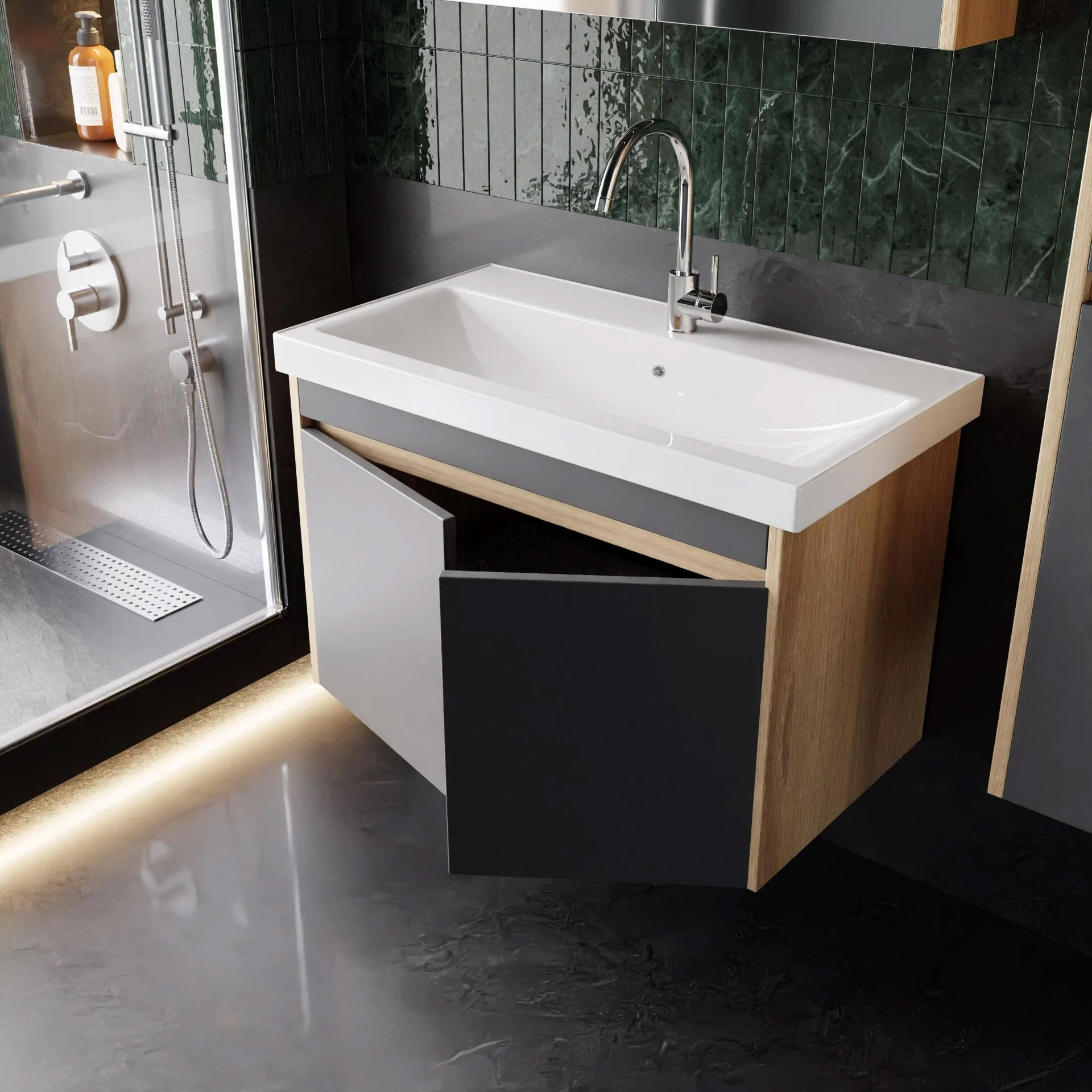 Karen Banyo Dallas 80 CM Lavabolu Aynalı Banyo Dolabı Banyo Dolap Modeli | Mekan Kapı 