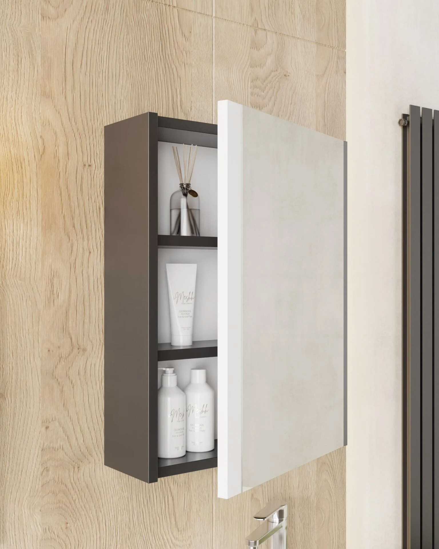 Karen Banyo Kemer 45 CM Lavabolu Aynalı Banyo Dolabı Mat Antrasit Banyo Dolap Modeli | Mekan Kapı 