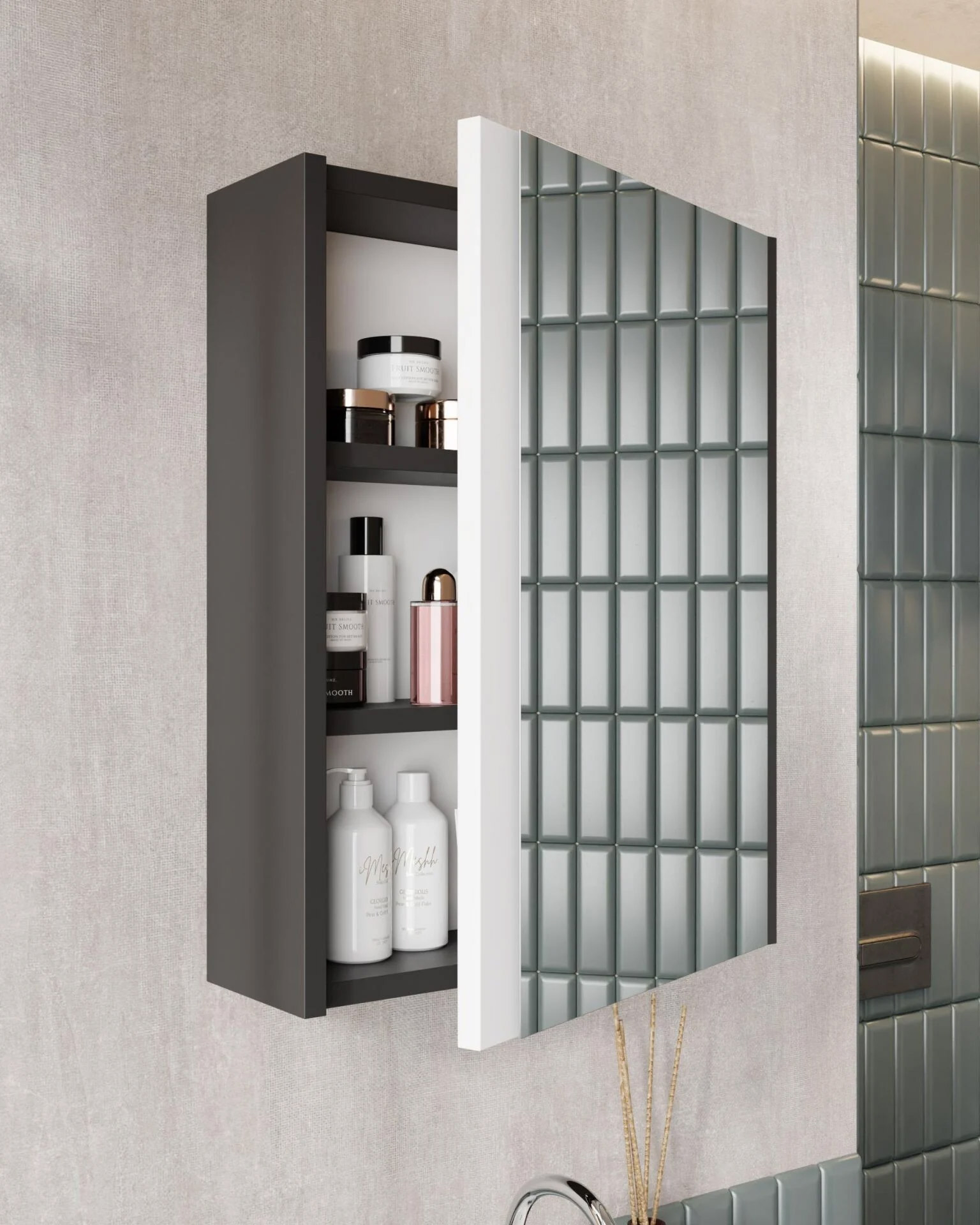 Karen Banyo Kemer 60 CM Lavabolu Aynalı Banyo Dolabı Mat Antrasit Banyo Dolap Modeli | Mekan Kapı 