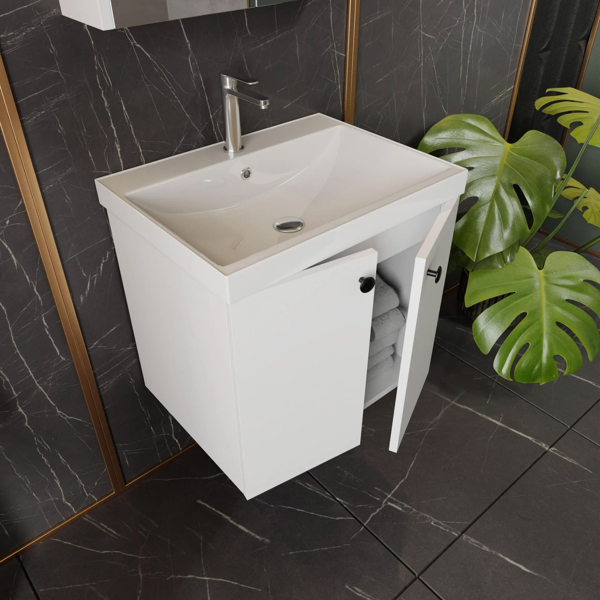 Karen Banyo Mimoza 60 CM Lavabolu Aynalı Banyo Dolabı Seti Banyo Dolap Modeli | Mekan Kapı 