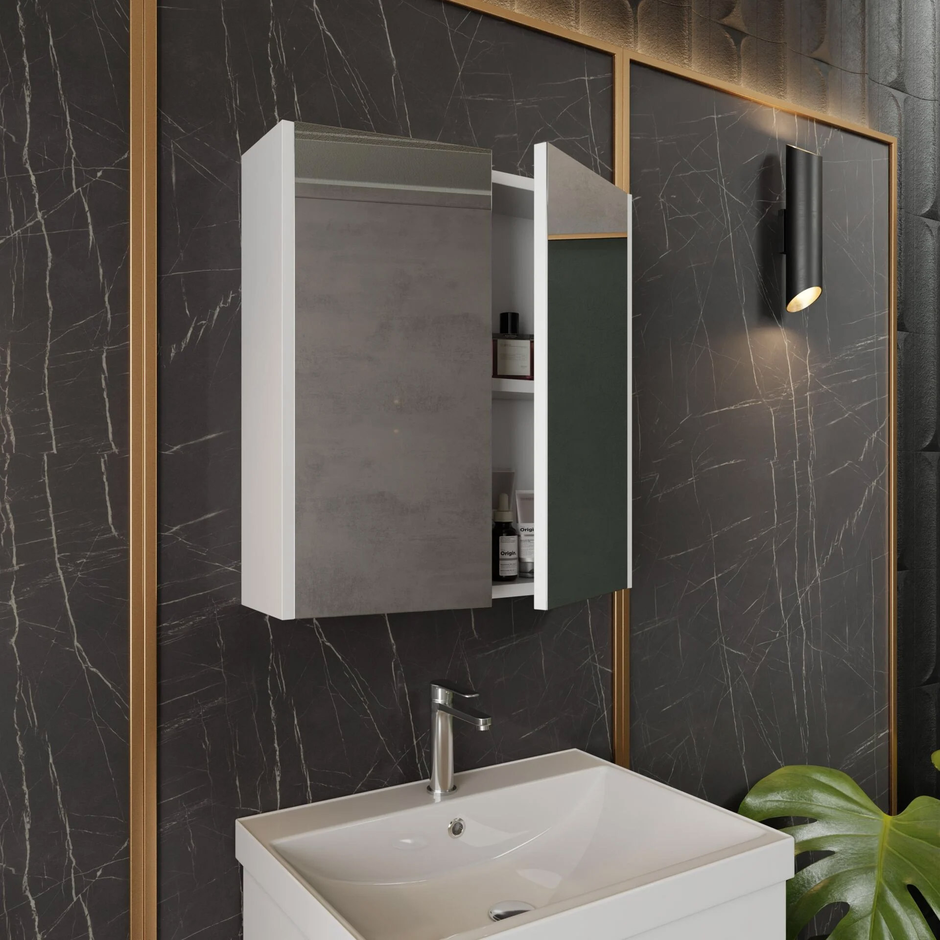 Karen Banyo Mimoza 60 CM Lavabolu Aynalı Banyo Dolabı Seti Banyo Dolap Modeli | Mekan Kapı 