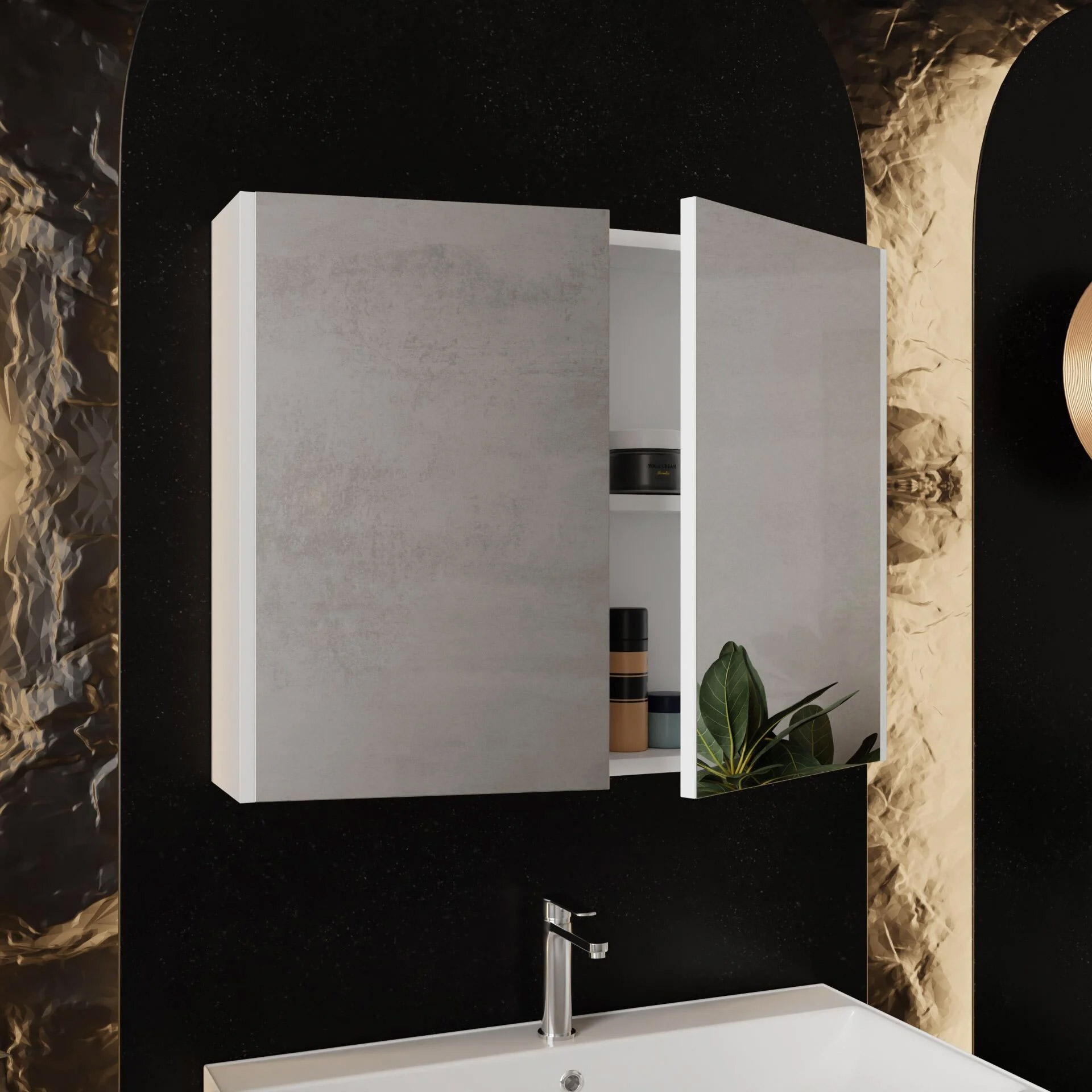 Karen Banyo Mimoza 80 CM Lavabolu Aynalı Banyo Dolabı Seti Banyo Dolap Modeli | Mekan Kapı 