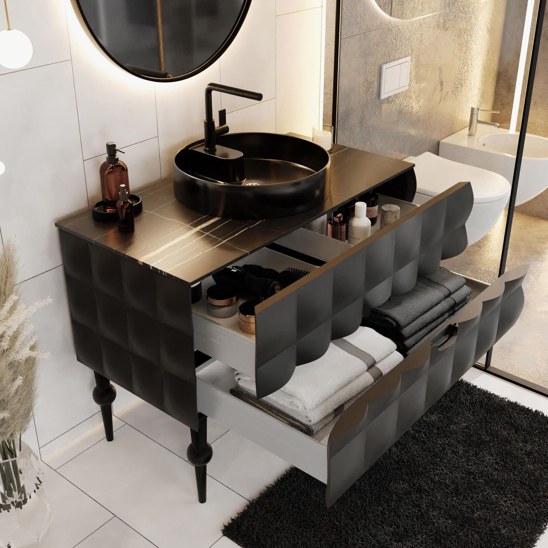 Karen Banyo Onyx 100 CM Banyo Dolabı Siyah Banyo Dolap Modeli | Mekan Kapı 