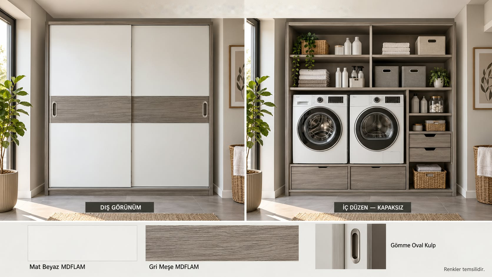 MCMKM-119 Çamaşır ve Kurutma Makinesi Dolabı | Mekan Kapı