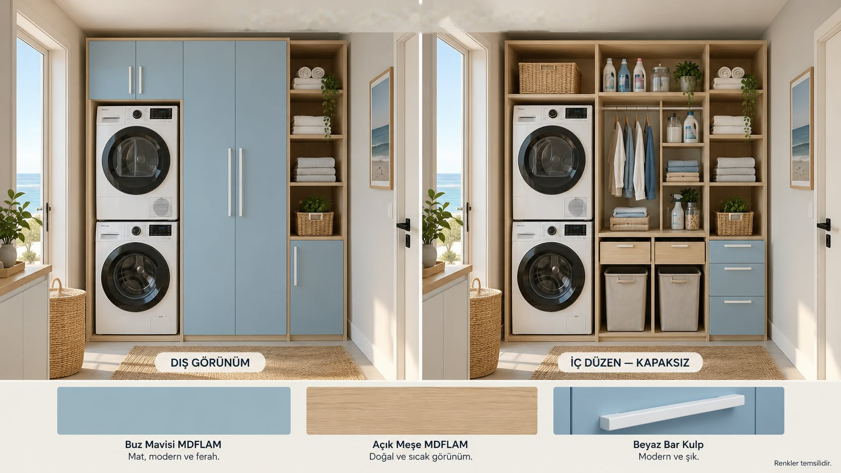 MCMKM-130 Çamaşır ve Kurutma Makinesi Dolabı | Mekan Kapı
