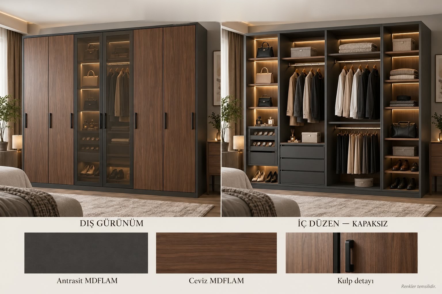 GKL-109 Kulplu Gardrop Modelleri | Mekan Kapı