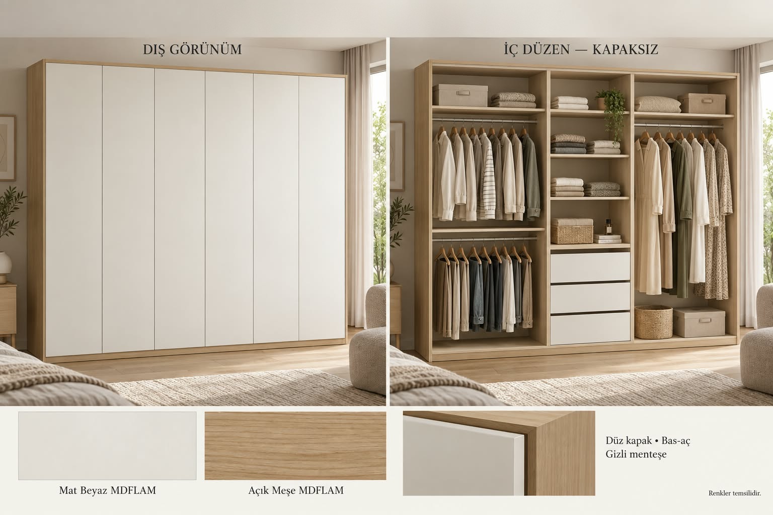 GKS-140 Kulpsuz Gardrop Modelleri | Mekan Kapı