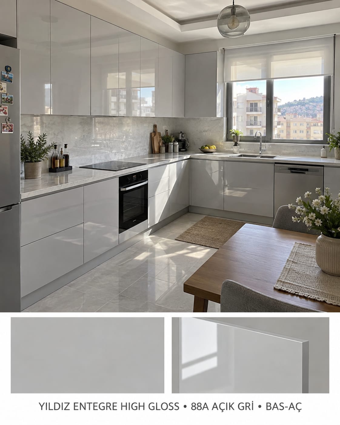 MHG-101 Mutfak Dolapları MDF Gövde High Gloss Kapak | Mekan Kapı