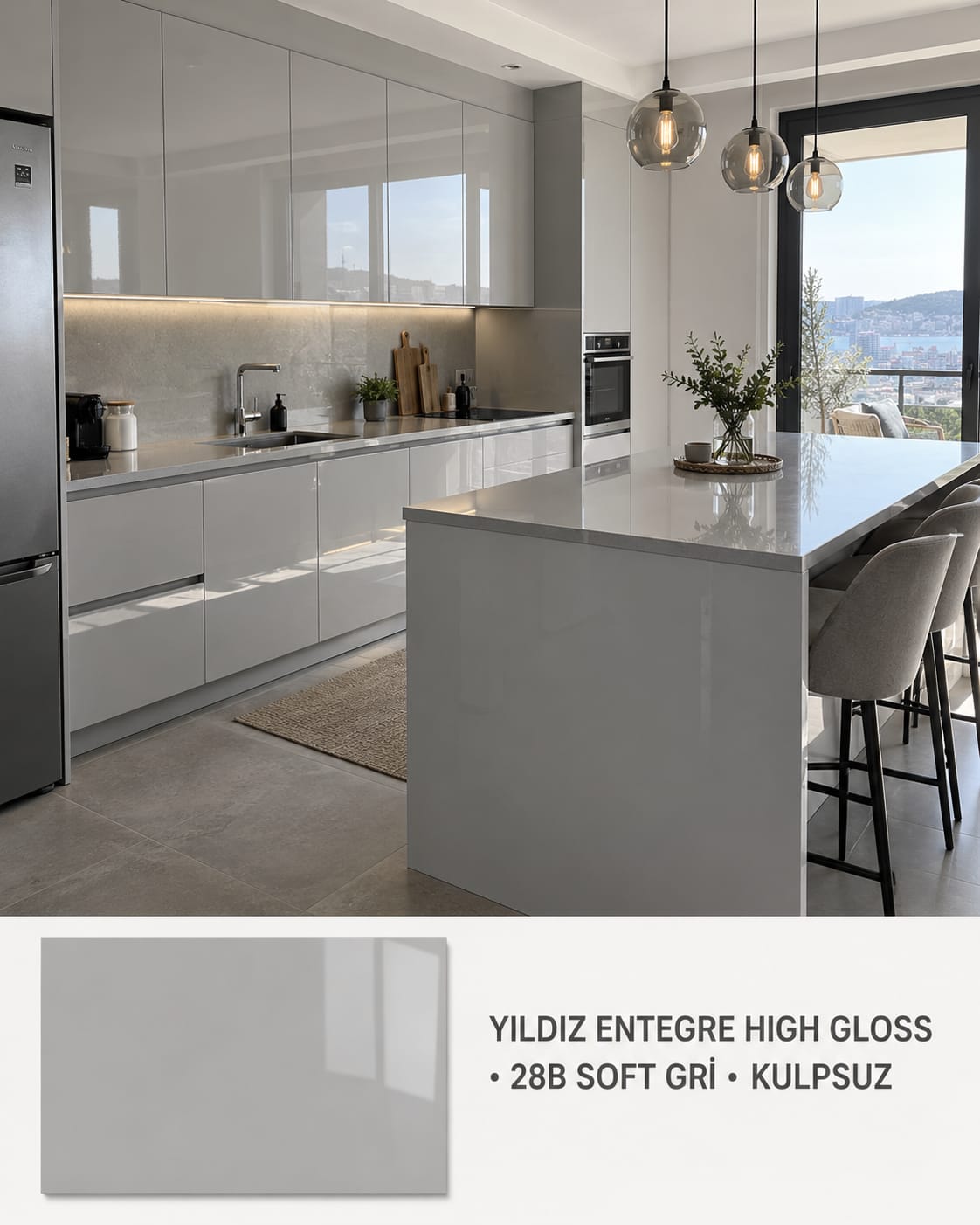 MHG-103 Mutfak Dolapları MDF Gövde High Gloss Kapak | Mekan Kapı
