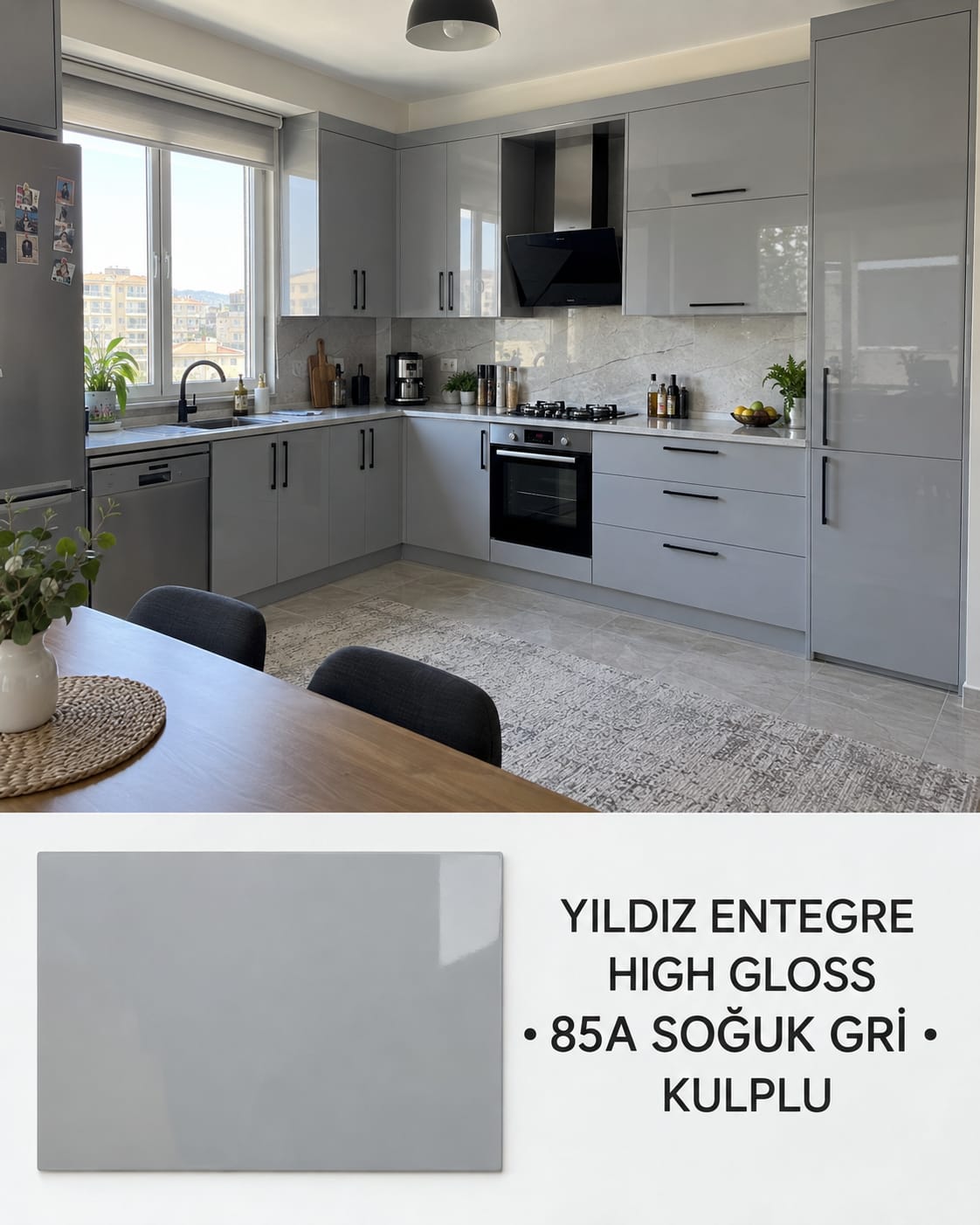 MHG-106 Mutfak Dolapları MDF Gövde High Gloss Kapak | Mekan Kapı