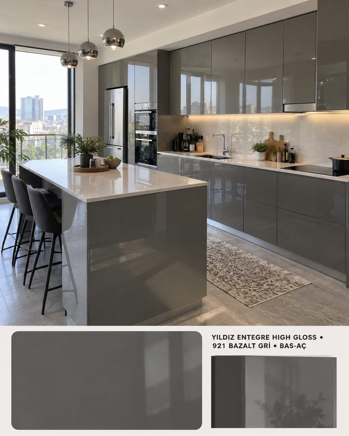 MHG-107 Mutfak Dolapları MDF Gövde High Gloss Kapak | Mekan Kapı