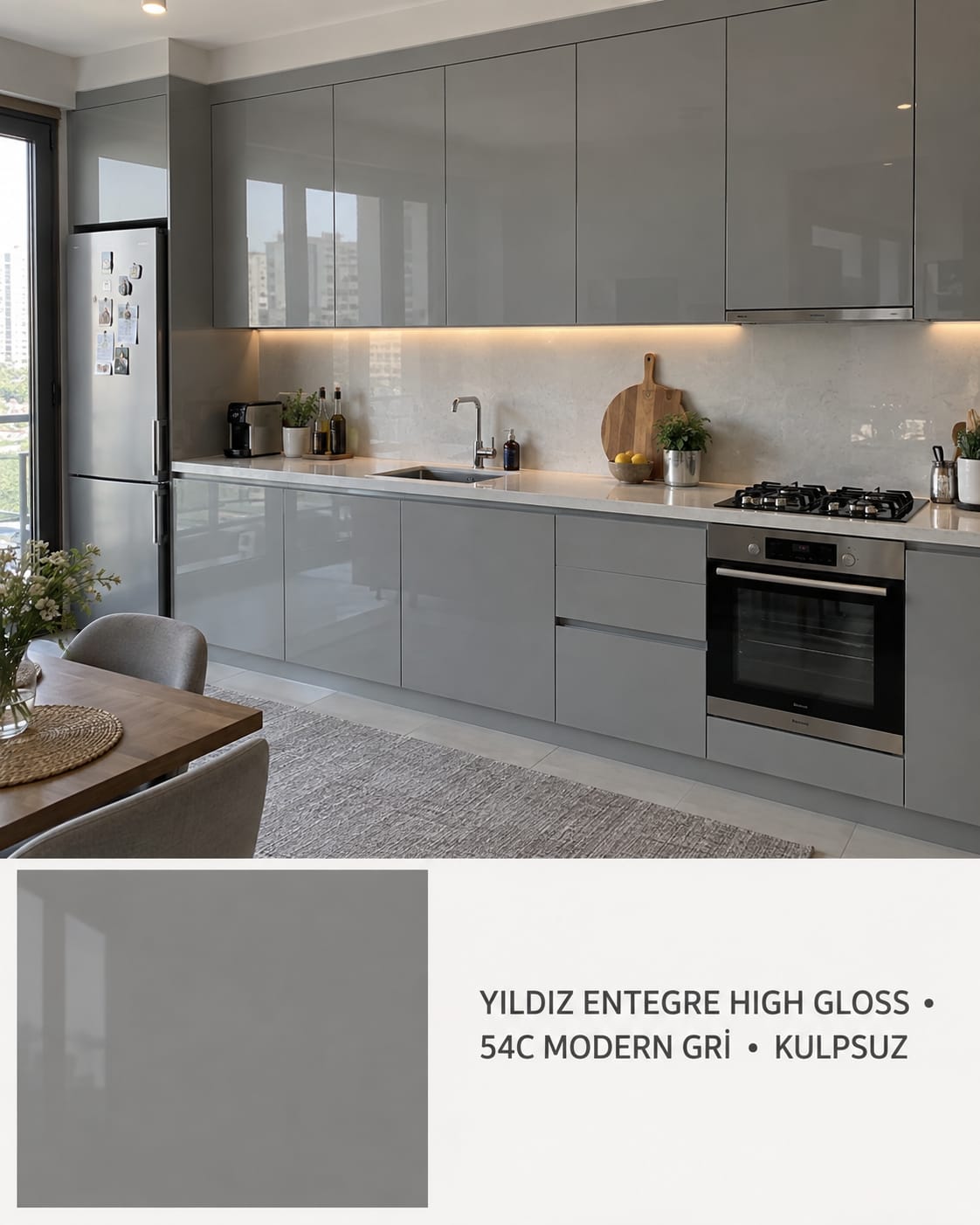MHG-108 Mutfak Dolapları MDF Gövde High Gloss Kapak | Mekan Kapı
