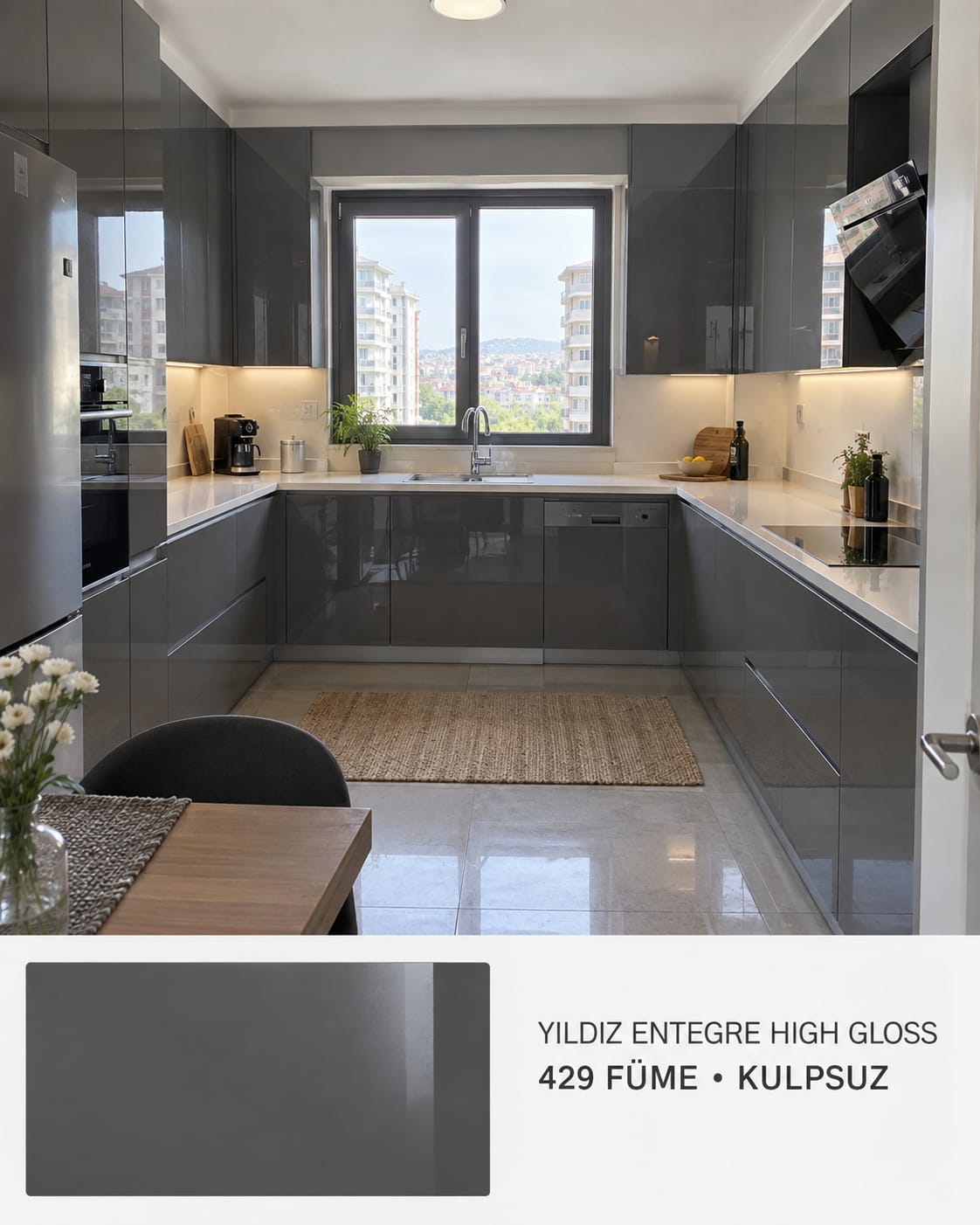 MHG-109 Mutfak Dolapları MDF Gövde High Gloss Kapak | Mekan Kapı
