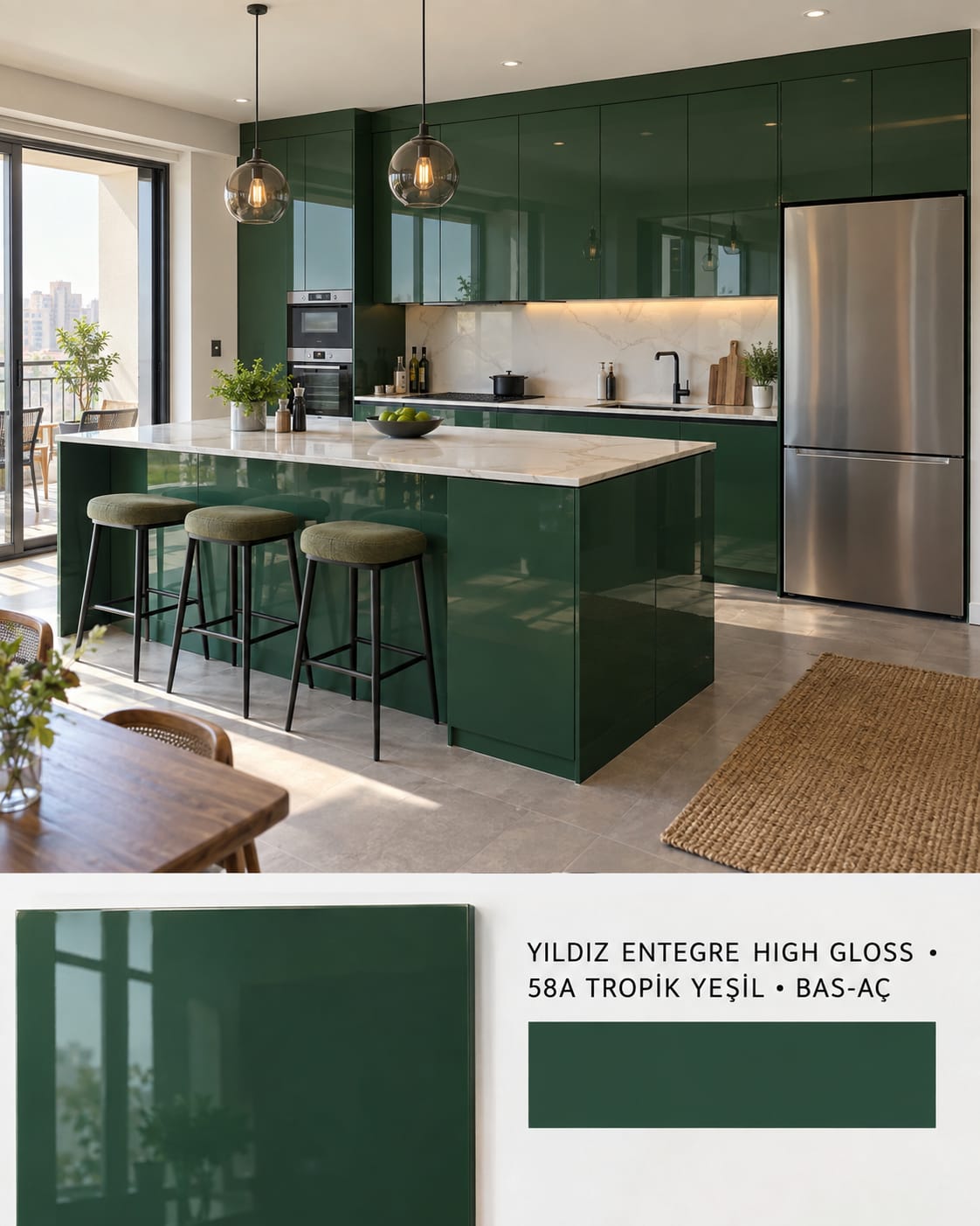MHG-110 Mutfak Dolapları MDF Gövde High Gloss Kapak | Mekan Kapı