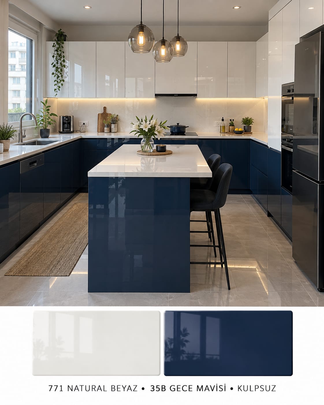 MHG-117 Mutfak Dolapları MDF Gövde High Gloss Kapak | Mekan Kapı