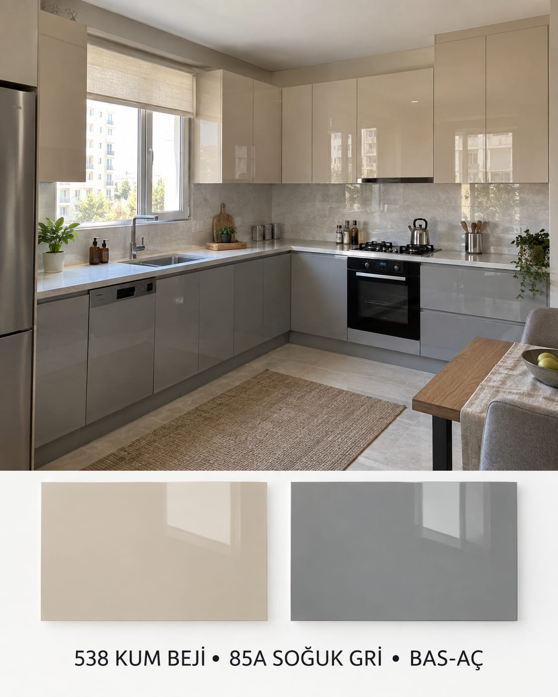 MHG-119 Mutfak Dolapları MDF Gövde High Gloss Kapak | Mekan Kapı