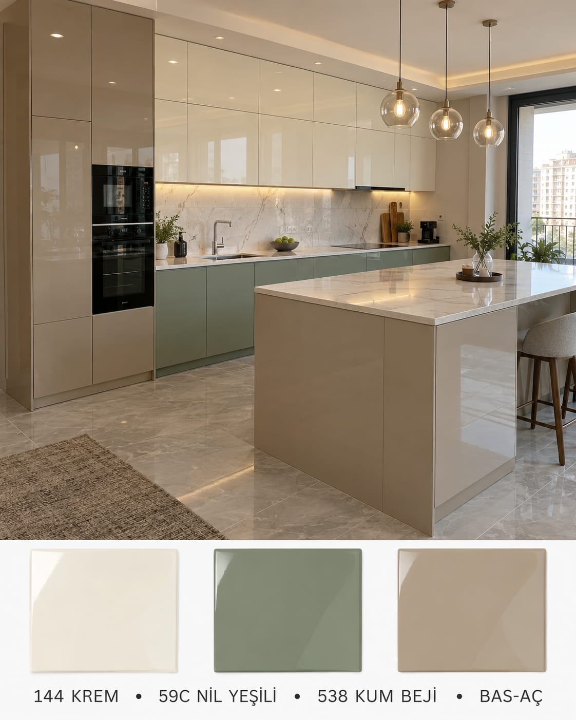 MHG-120 Mutfak Dolapları MDF Gövde High Gloss Kapak | Mekan Kapı