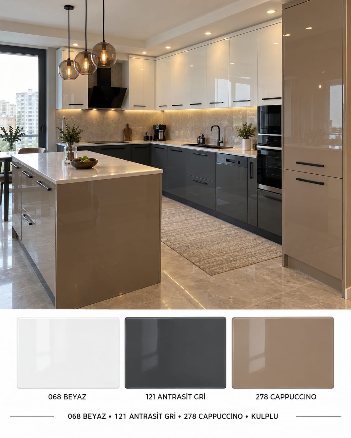 MHG-121 Mutfak Dolapları MDF Gövde High Gloss Kapak | Mekan Kapı