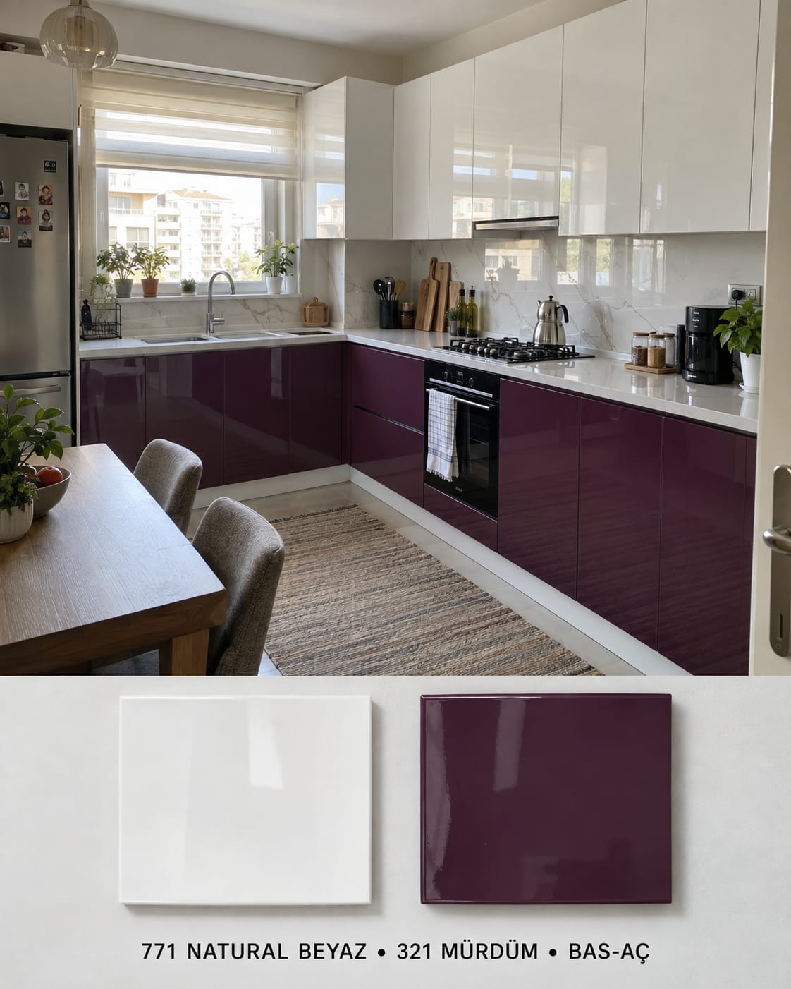MHG-122 Mutfak Dolapları MDF Gövde High Gloss Kapak | Mekan Kapı