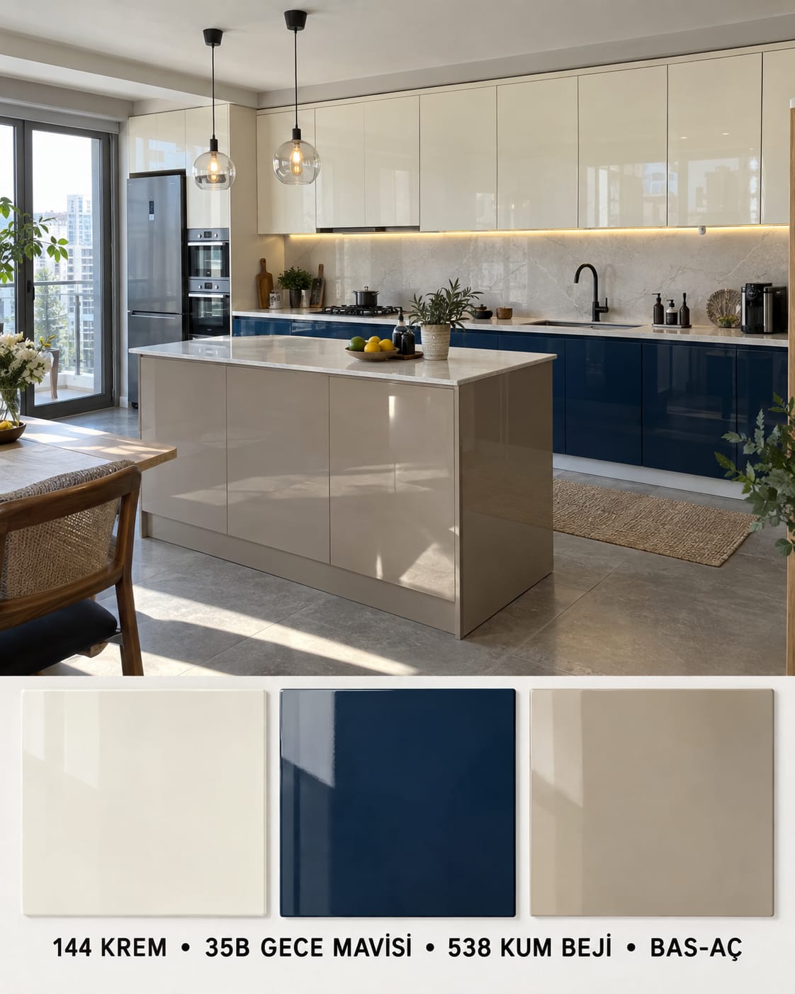 MHG-124 Mutfak Dolapları MDF Gövde High Gloss Kapak | Mekan Kapı
