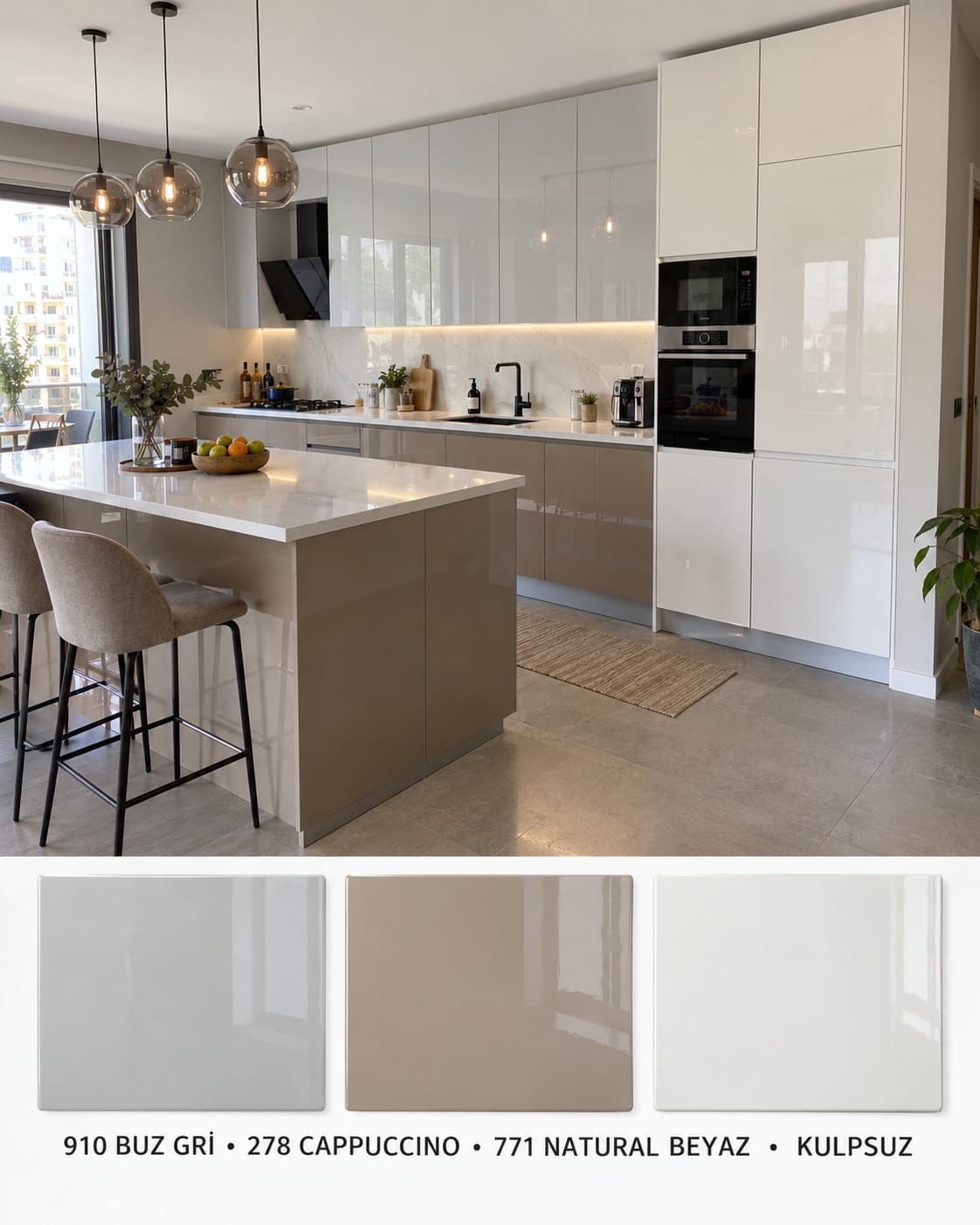 MHG-125 Mutfak Dolapları MDF Gövde High Gloss Kapak | Mekan Kapı