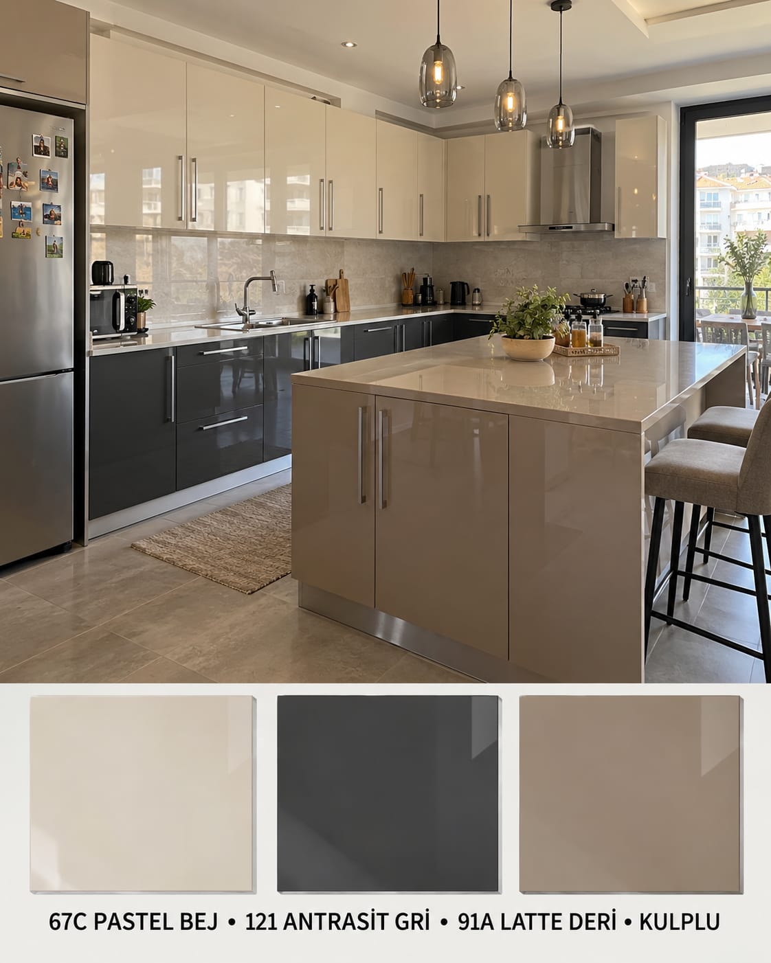 MHG-126 Mutfak Dolapları MDF Gövde High Gloss Kapak | Mekan Kapı