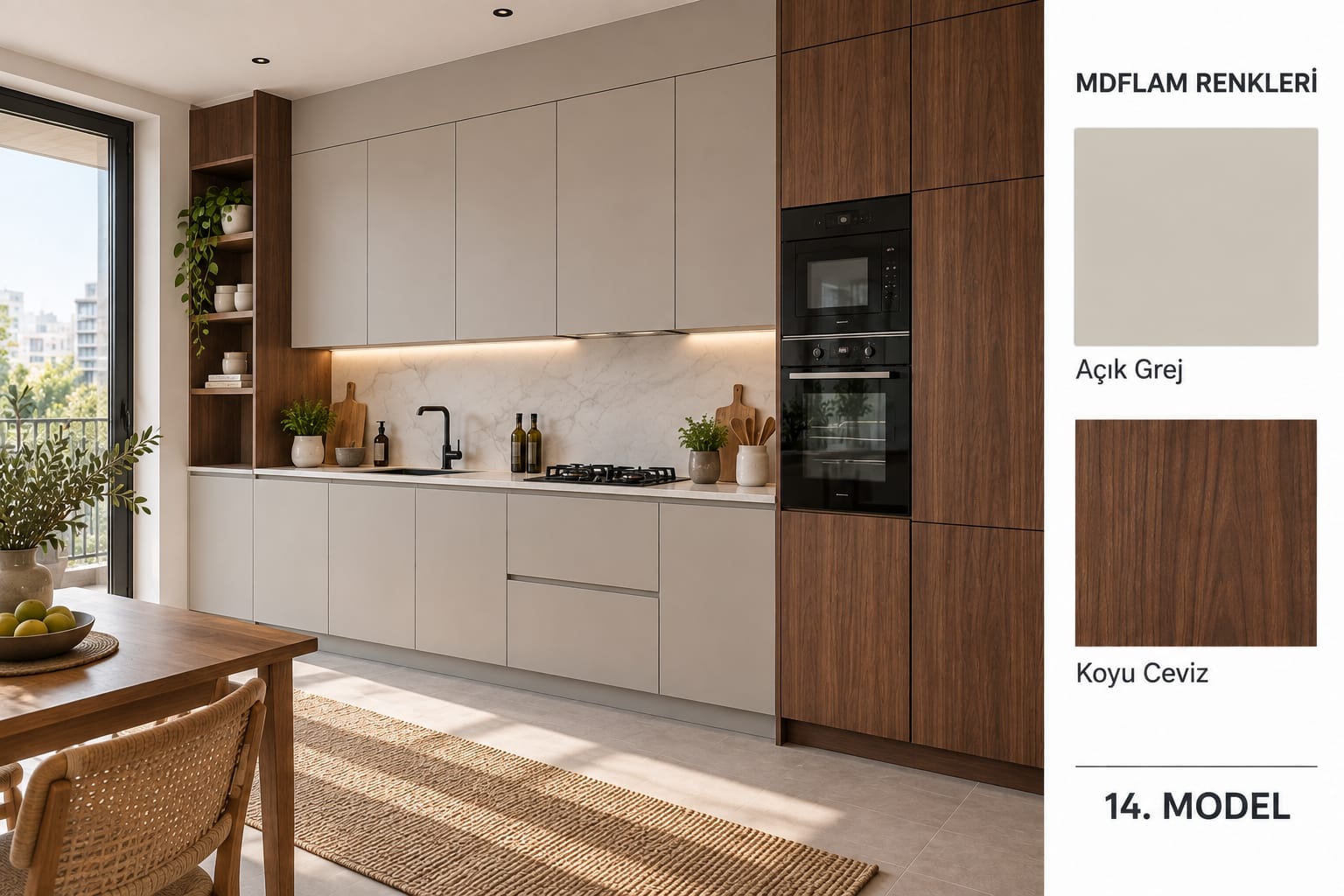 MLK-128 Mutfak Dolapları MDF Lam Kapak | Mekan Kapı