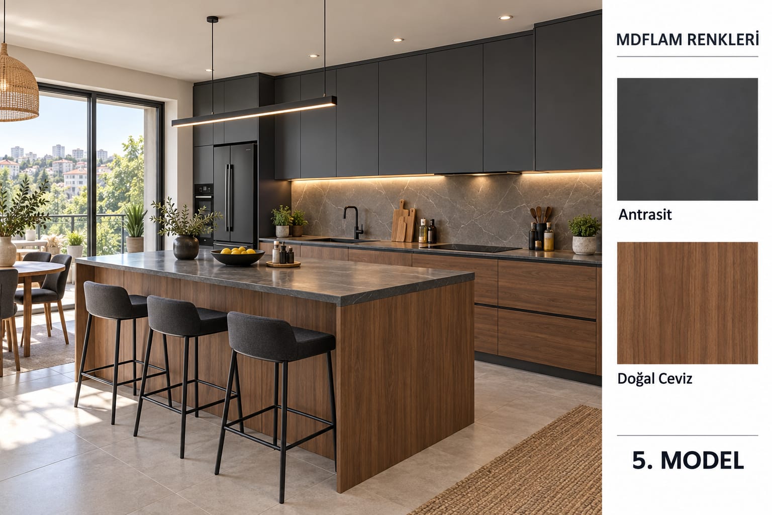 MLK-134 Mutfak Dolapları MDF Lam Kapak | Mekan Kapı