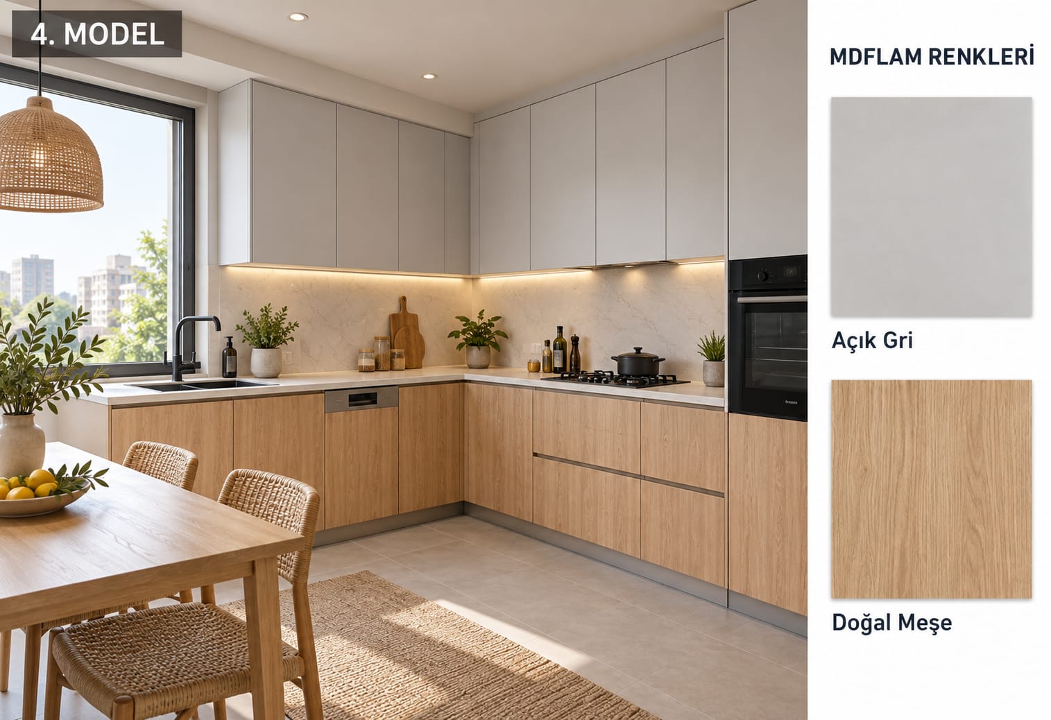 MLK-136 Mutfak Dolapları MDF Lam Kapak | Mekan Kapı