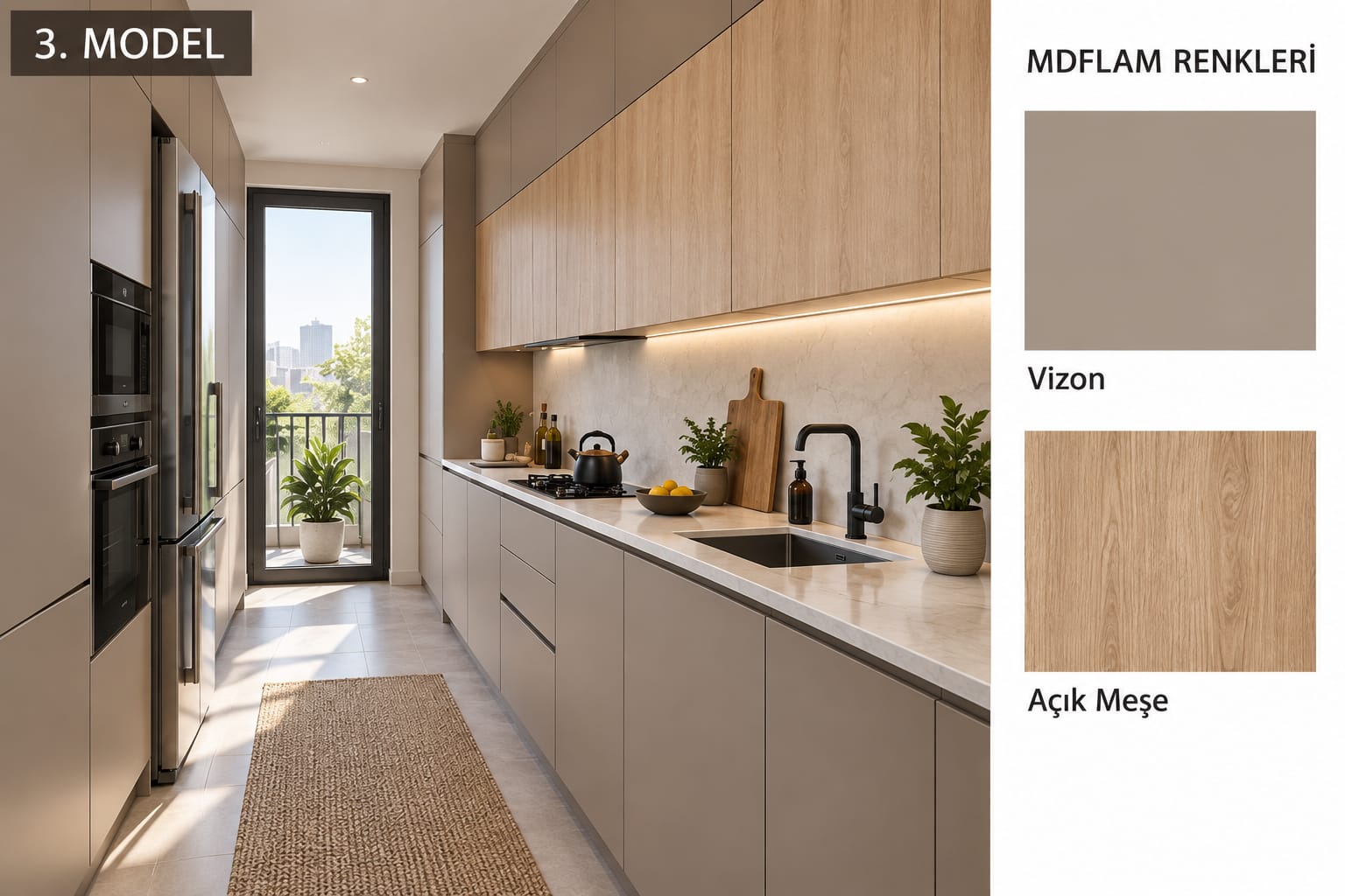 MLK-137 Mutfak Dolapları MDF Lam Kapak | Mekan Kapı